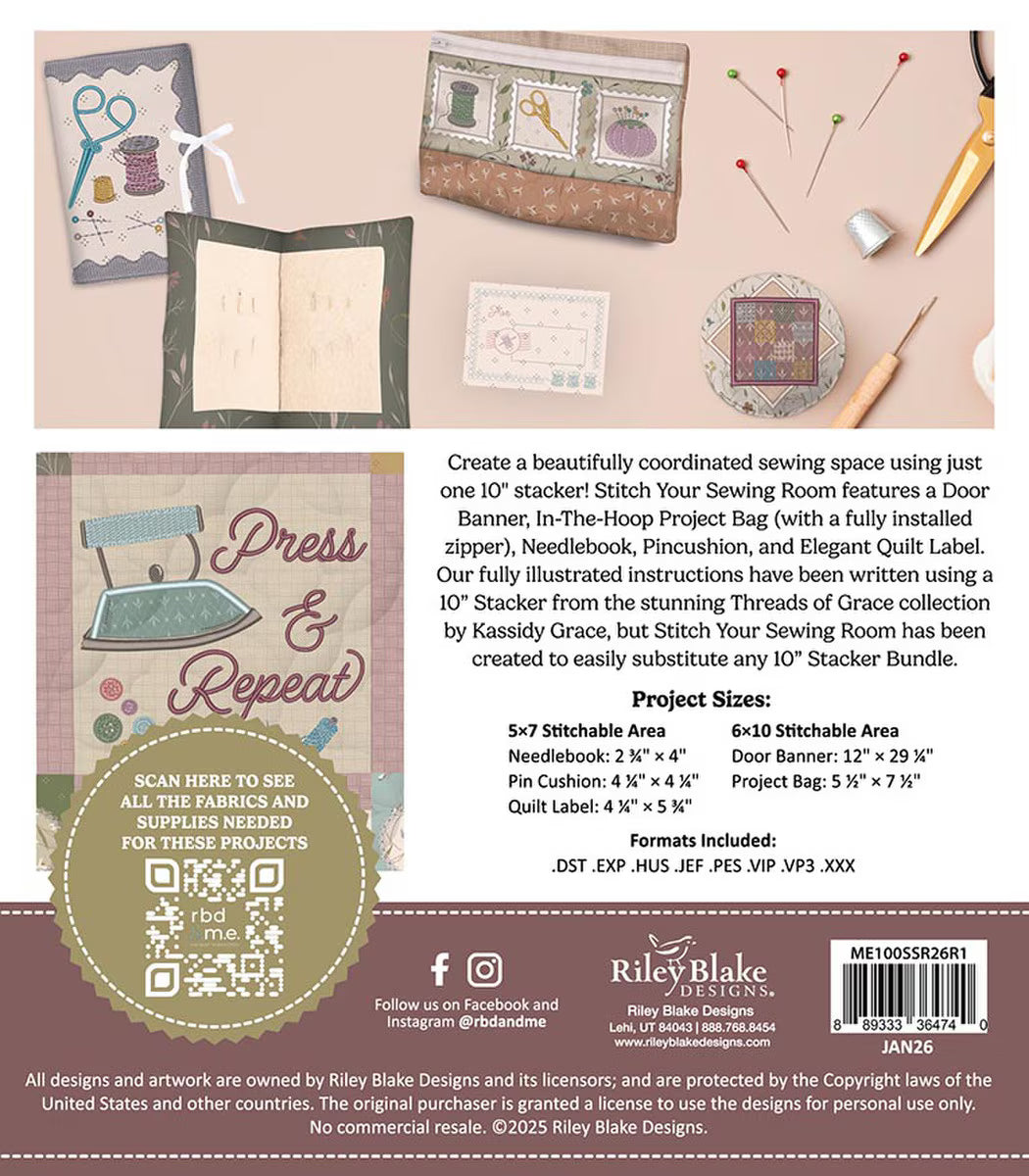 Riley Blake Machine Embroidery Stitch Your Sewing Room SKU: ME100SSR26R1