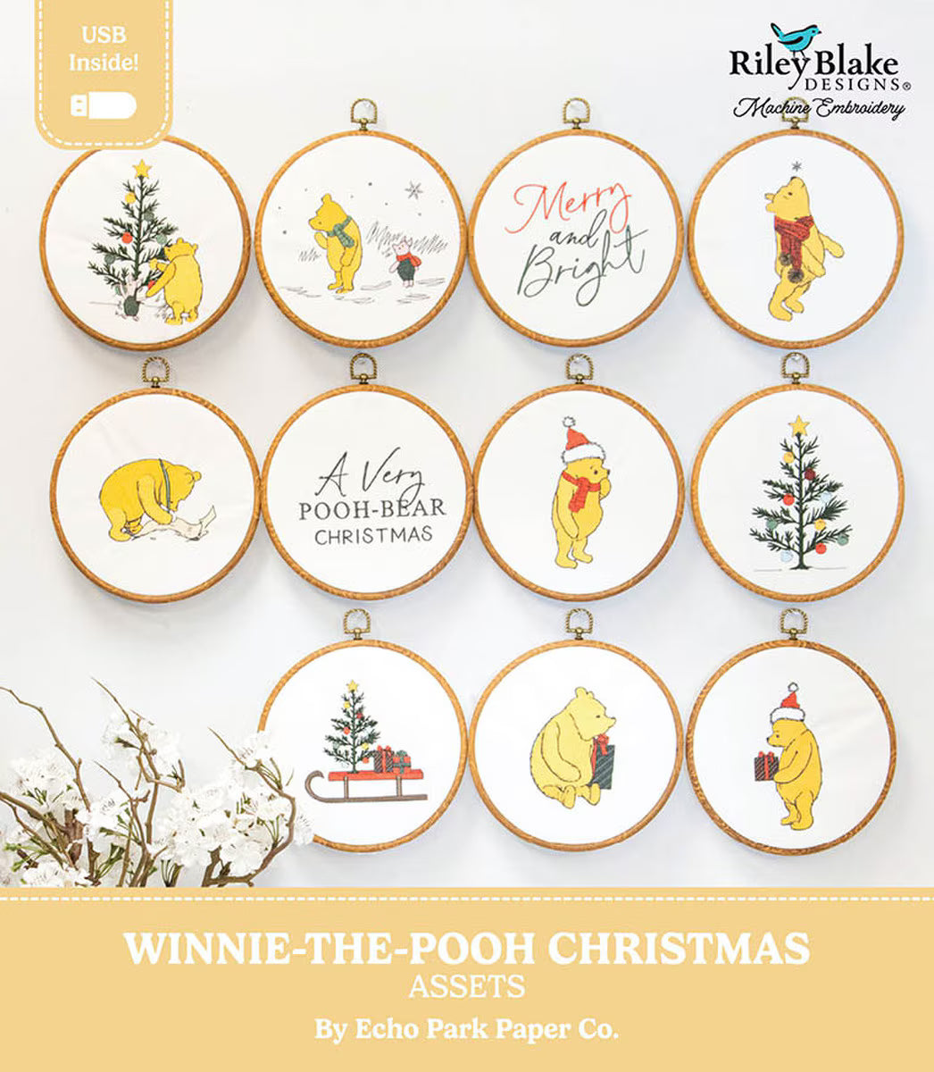 PREORDER Riley Blake Machine Embroidery Winnie-the-Pooh Christmas Asset Pack SKU: ME122WPX26R5 DUE OUT NOVEMBER 2026