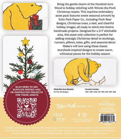 PREORDER Riley Blake Machine Embroidery Winnie-the-Pooh Christmas Asset Pack SKU: ME122WPX26R5 DUE OUT NOVEMBER 2026