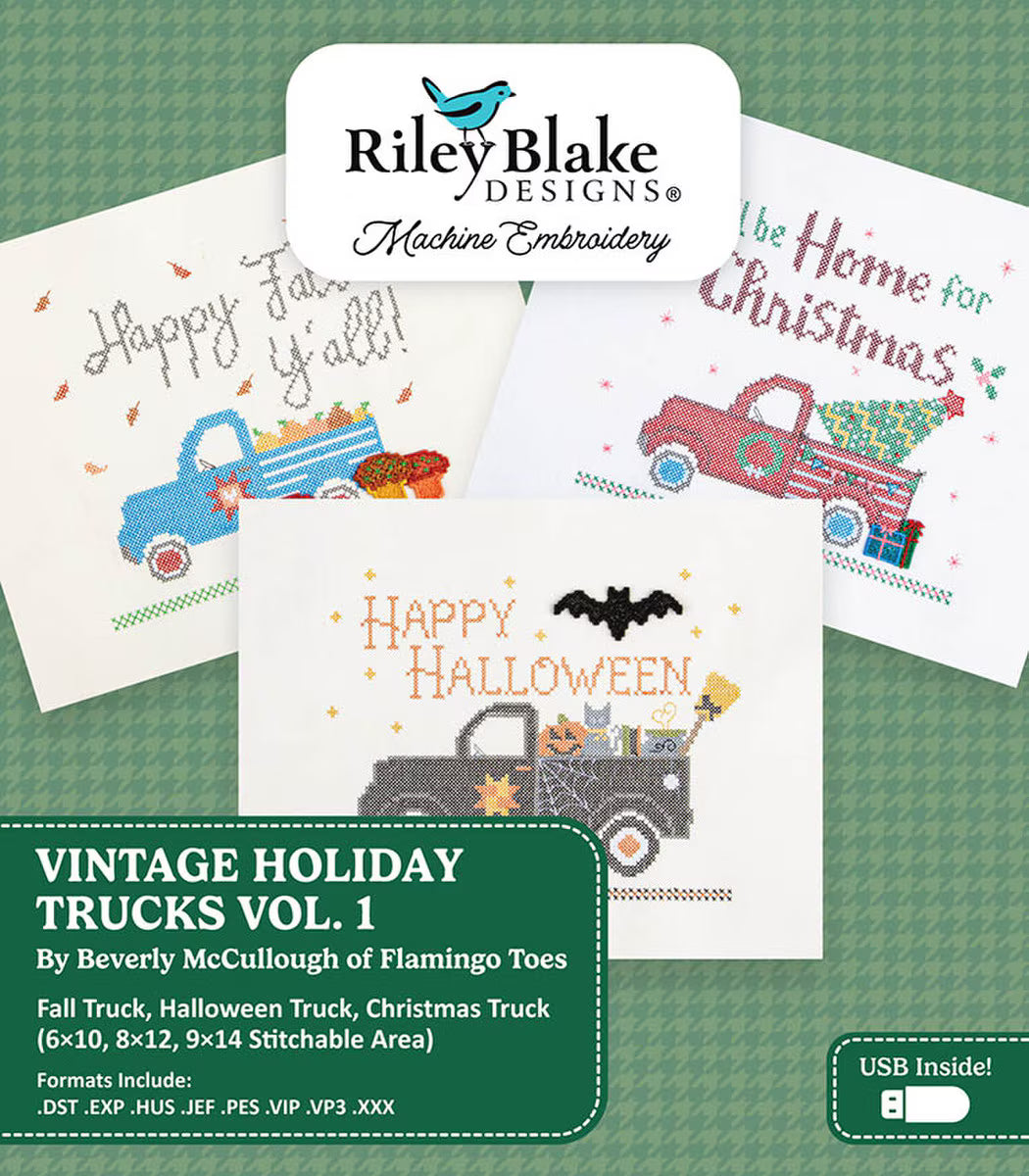 Riley Blake Vintage Holiday Trucks Volume 1 - Machine Embroidery Designs ME138TRK25R5