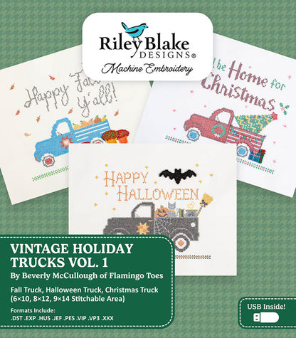 Riley Blake Vintage Holiday Trucks Volume 1 - Machine Embroidery Designs ME138TRK25R5