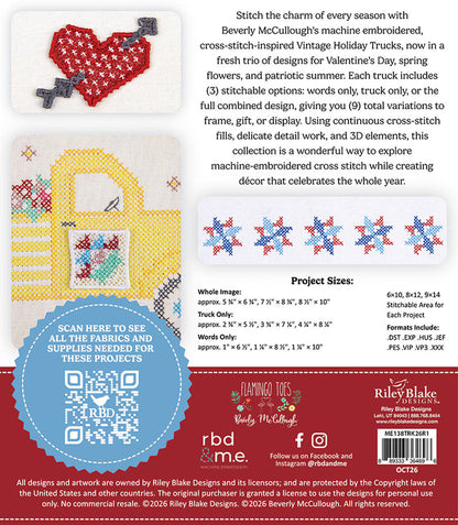 PREORDER Riley Blake Vintage Holiday Trucks Volume 2- Machine Embroidery Designs ME138TRK26R1 DUE OUT OCTOBER 2026