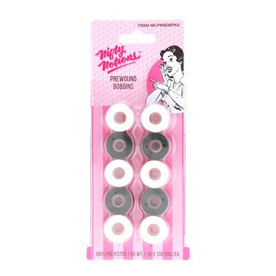 Nifty Notions Prewound Black and White Bobbins 10 count NN-PWBOBPKG Stocking Stuffer
