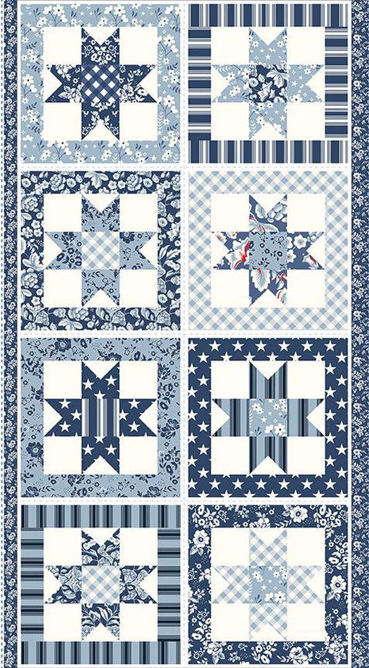 Riley Blake Freedom Garden Cheater Panel P15657 Blue and Cream Panel