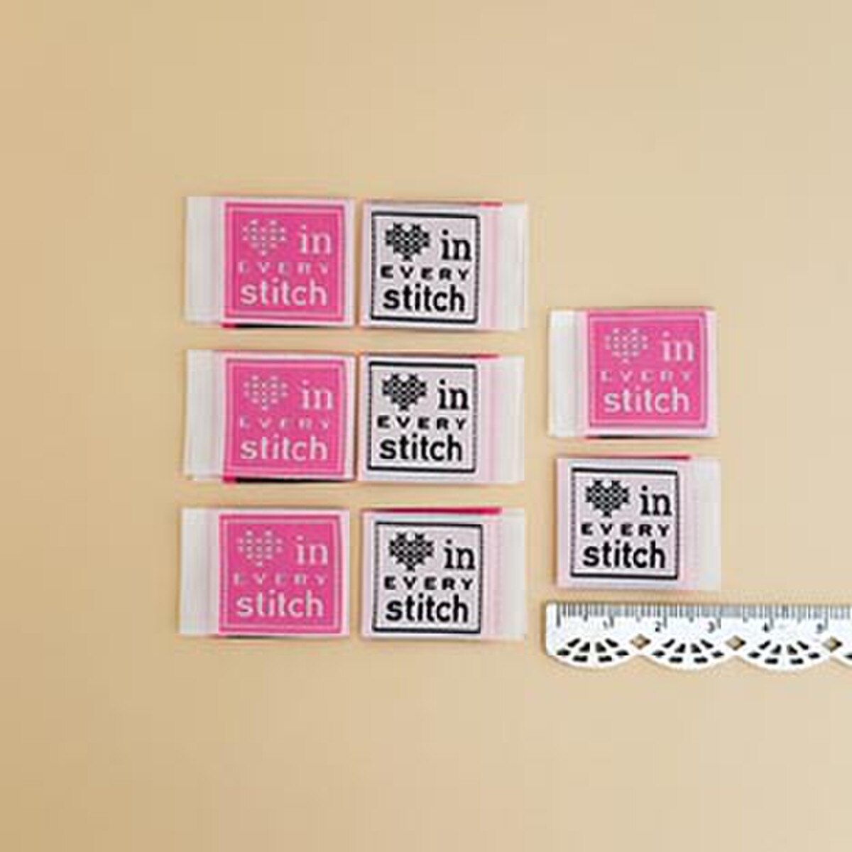 Minki Kim Pink Stitch Woven Labels SKU: P178-SIWL48 (8 pack)