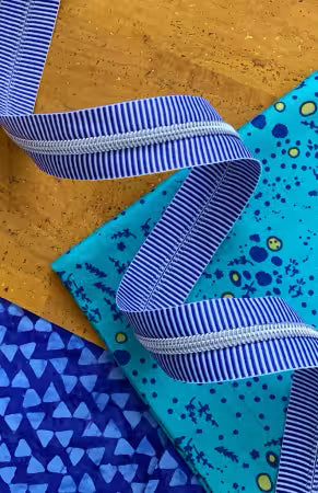 Sassafras Lane Blue Stripe Zipper Tape with Nickel Teeth # SASSKIT-17I