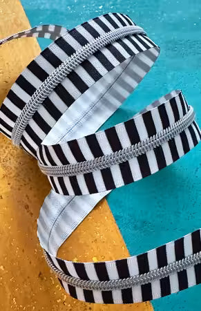 Sassafras Lane Wide Black Stripe Zipper Tape With Nickel Teeth # SASSKIT-17T