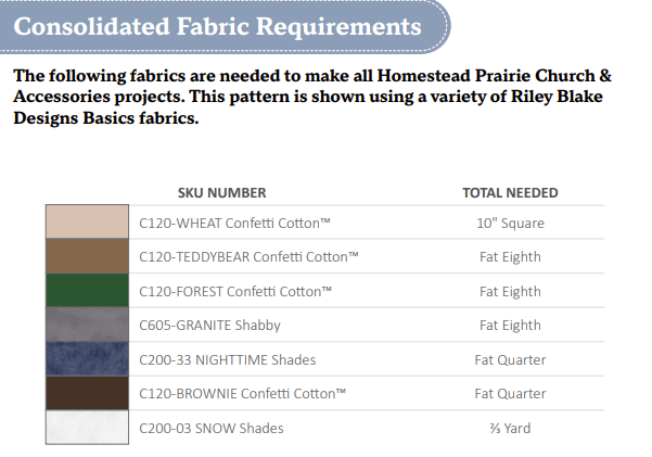 Homestead Volumes 1-6 - VARIOUS FABRIC KITS - Prairie Barn, Prairie House, Prairie School, Prairie Church, Prairie Post Office, Prairie Mercantile - USE THE DROP DOWN TO MAKE YOUR SELECTION