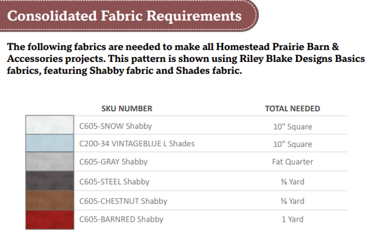 Homestead Volumes 1-6 - VARIOUS FABRIC KITS - Prairie Barn, Prairie House, Prairie School, Prairie Church, Prairie Post Office, Prairie Mercantile - USE THE DROP DOWN TO MAKE YOUR SELECTION