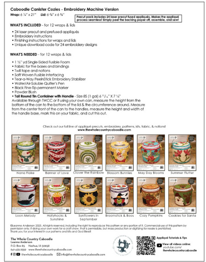 PREORDER  Caboodle Canister Cozies Laser Precut Pack and Embroidery Files WCCC-PREEC