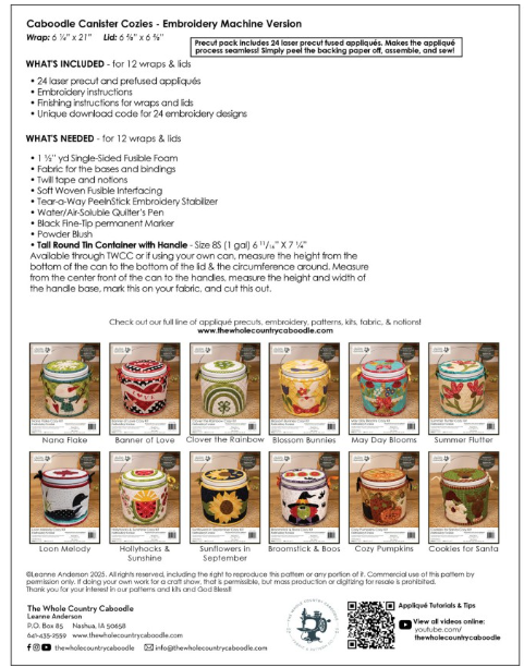 PREORDER  Caboodle Canister Cozies Laser Precut Pack and Embroidery Files WCCC-PREEC
