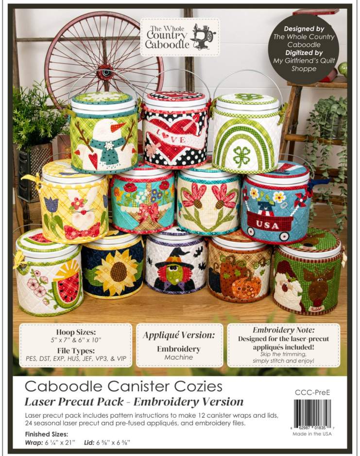 PREORDER  Caboodle Canister Cozies Laser Precut Pack and Embroidery Files WCCC-PREEC