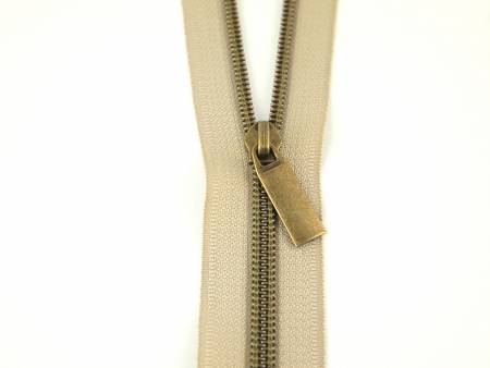 Sallie Tomato Beige #5 Nylon Antique Coil Zippers: 3 Yards with 9 Pulls # ZBY5C24