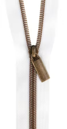 Sallie Tomato White #5 Nylon Antique Coil Zippers: 3 Yards with 9 Pulls # ZBY5C4