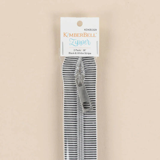 Kimberbell 16" Black & White Striped Zipper, Pack of 2 KDKB1329