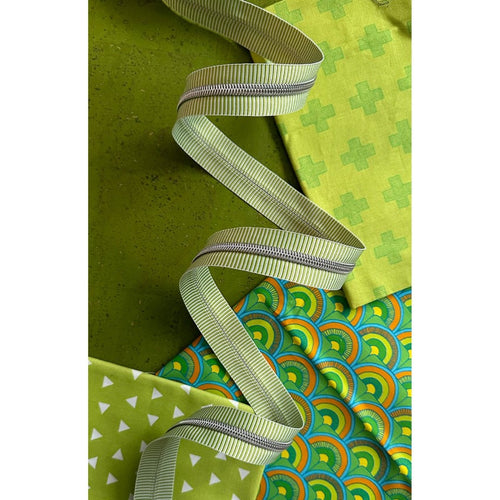 Sassafras Lane SADSASSKIT17K Lime Stripe Zipper Tape with Nickel Teeth