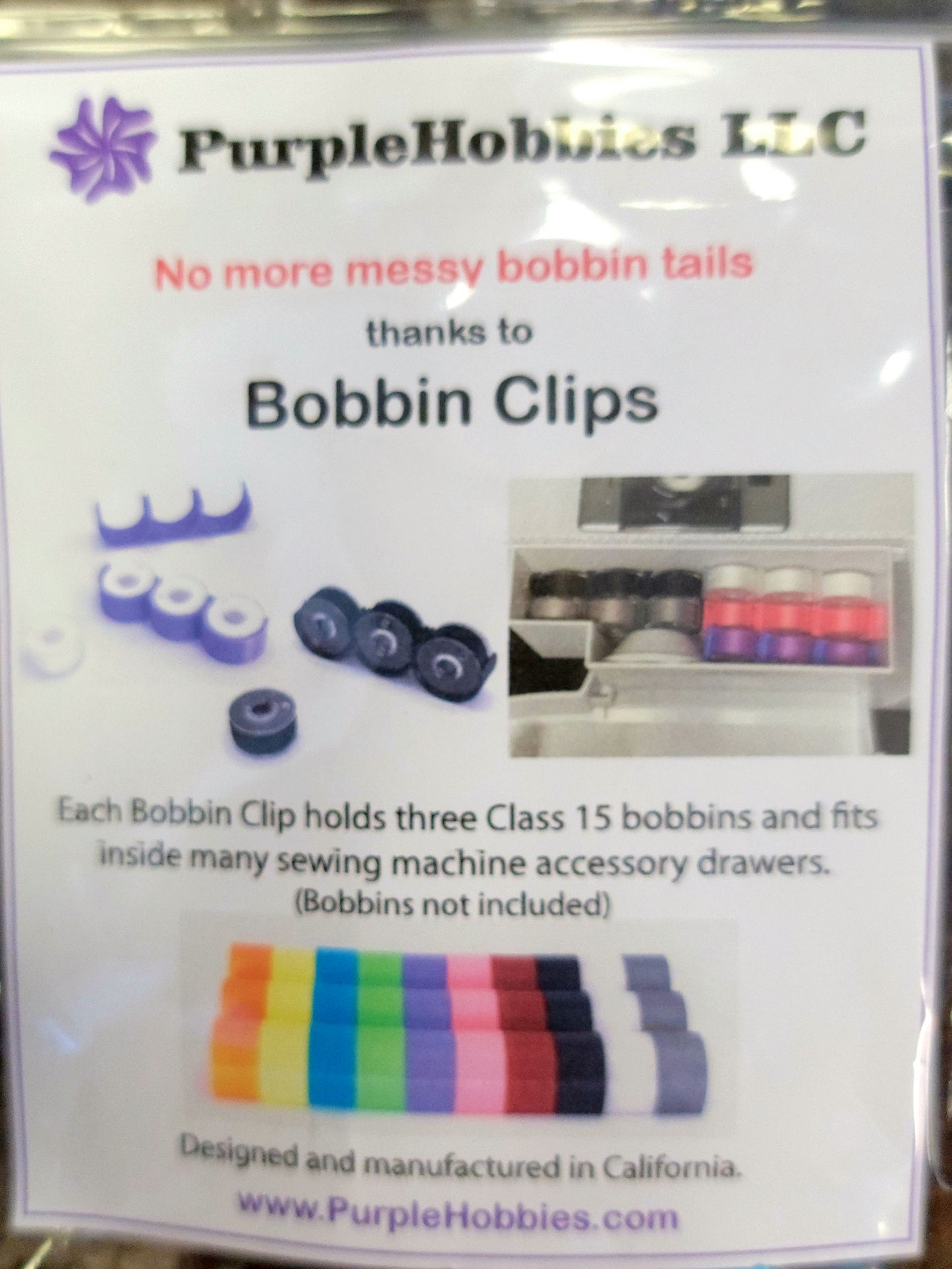 PurpleHobbies LLC Bobbin Clips for Class 15 Bobbins in WHITE or BLACK