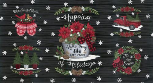 Moda Holly Berry Tree Farm Panel, Black 56030 13