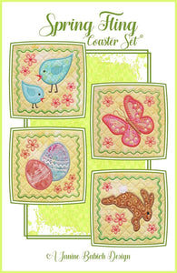 Janine Babich Spring Fling Coasters Set Embroidery Design