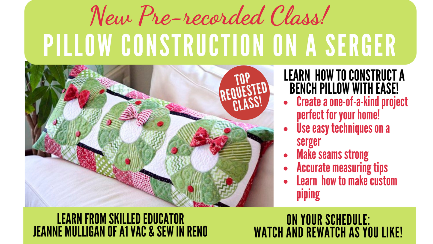 Pre-recorded Class: Serger Pillow Construction - Finishing a Kimberbell Pillow with Piping and an Envelope back