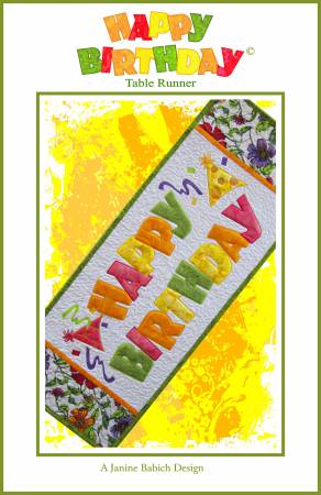 Janine Babich Design CD Happy Birthday Table Runner Machine Embroidery # JBDHB
