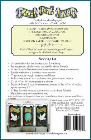 Janine Babich Peace on Earth Table Top Display Embroidery Design #JBDPOE
