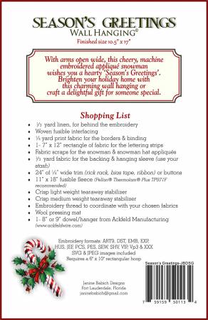 Janine Babich Season's Greetings Wall Hanging Embroidery CD  # JBDSG