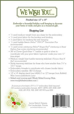 We Wish You... Wall Hanging Pattern Embroidery Design Janine Babich JBDWWY