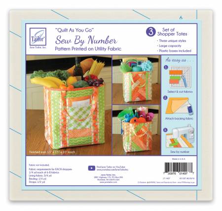 June Taylor Set of 3 Shopper Totes Quilt As you Go