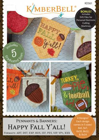 Pennants and Banners: Happy Fall Y'All Embroidery CD kd561