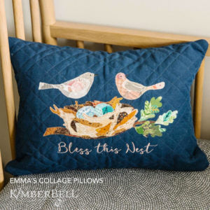 Kimberbell Quilted Pillow Blank Lumbar Cover Navy Linen 12" x 18" KDKB241