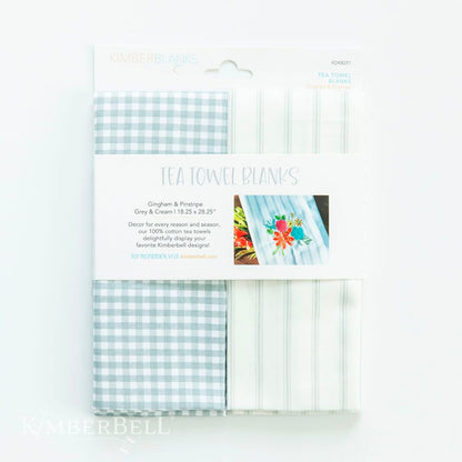 Kimberbell Tea Towel Blanks, Gingham & Pinstripe Grey/Cream Set of 2 # KDKB251