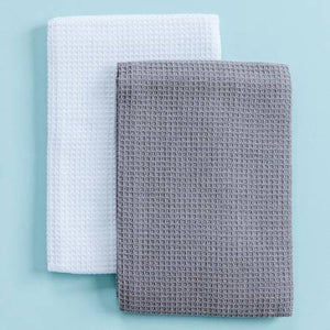 Kimberbell Tea Towel Blanks Waffle Knit White & Grey 2pk # KDKB259