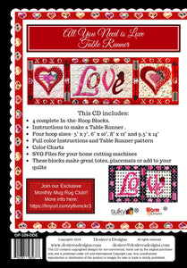 All You Need Is Love Table Runner Pattern from Desiree's Design MACHINE EMBROIDERY