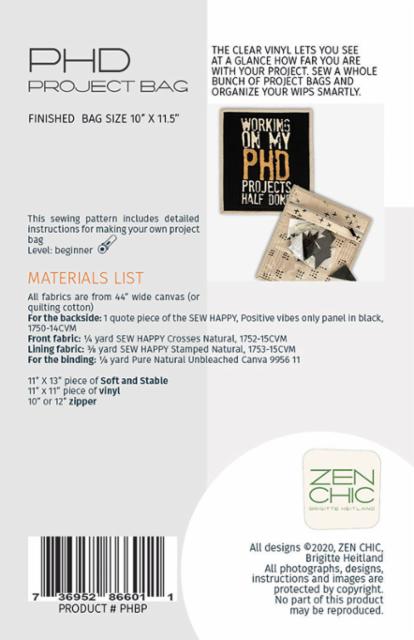 PHD Project Bag Sewing Pattern Zen Chic #ZC-PHBP