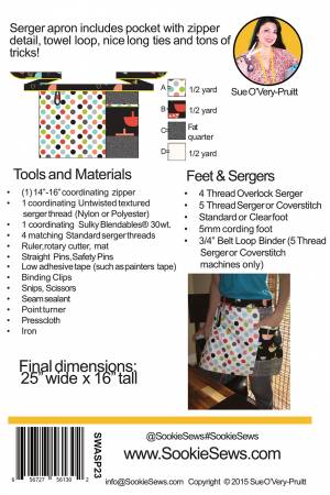 Sookie Sews Cookin' in Color Apron Serger Pattern SWASP23