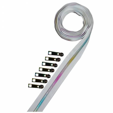 Pam Damour Metallic Rainbow Zipper Tape 2 1/2 yd with 7 pulls Black or White
