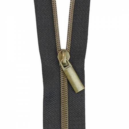 Black #3 Nylon Antique Coil Zippers: 3 Yards with 9 Pulls # ZBY3C14