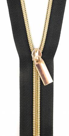 Black #3 Nylon Gold Coil Zippers: 3 Yards with 9 Pulls # ZBY3C12 Sallie Tomato