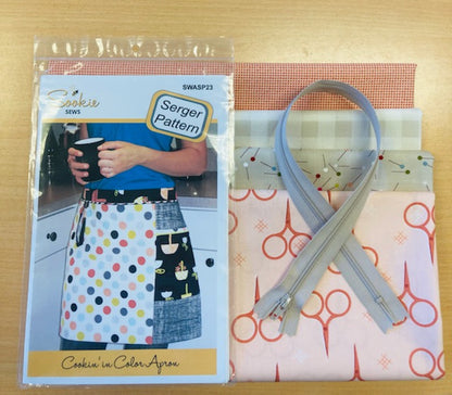 Serger Apron FABRIC KIT BLUE OR PEACH for Sookie Cookin' in Color Apron PATTERN NOT INCLUDED