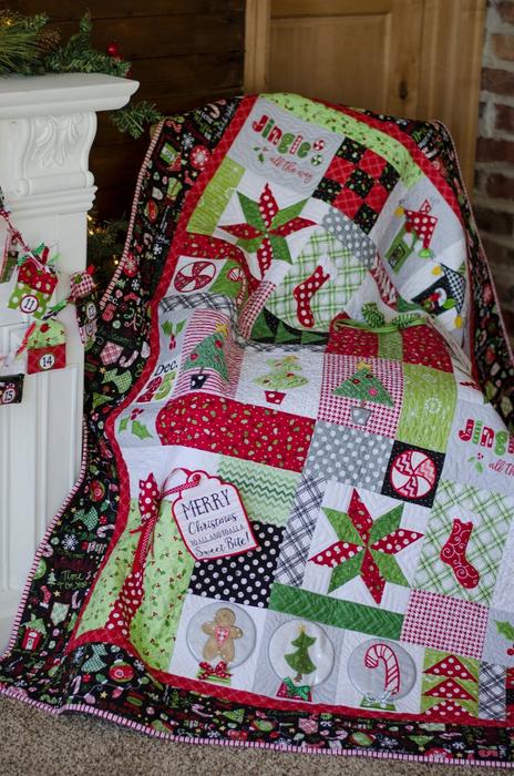 Jingle All the Way - Quilt Fabric KIT - Kim Christopherson - Kimberbell - Maywood Studios - Christmas Quilt Black or White Border