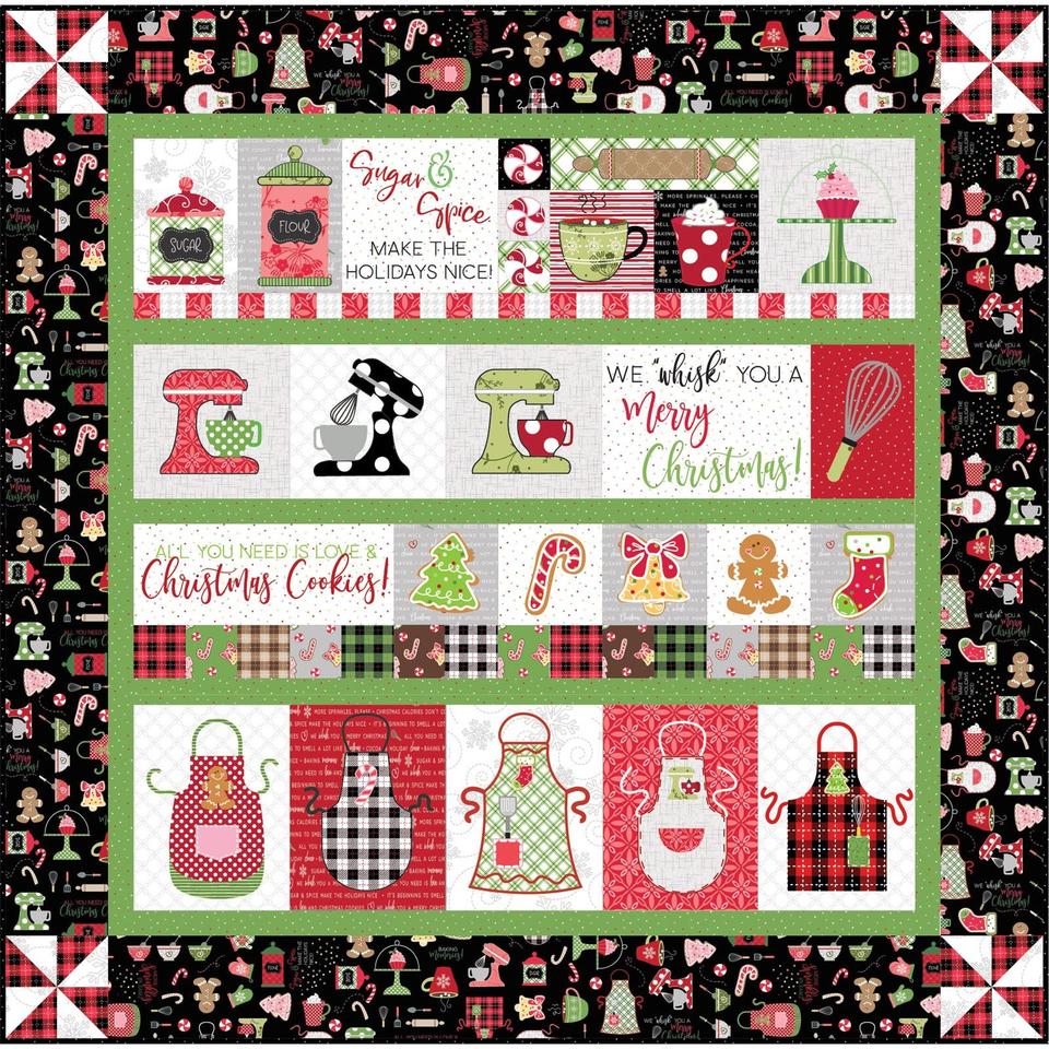 Kimberbell We Whisk You A Merry Christmas Fabric Quilt Kit With BLACK BORDER